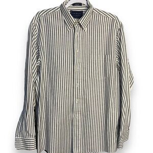 Fridays By Cluett Button Down Shirt Men's 16 1/2 Gray Striped Pocket Casual